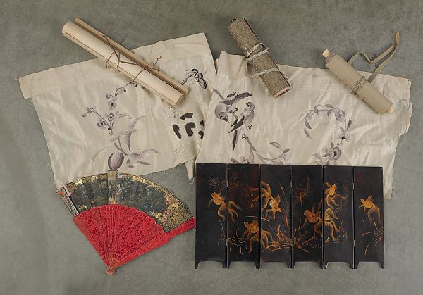 Three Chinese watercolor scrolls together