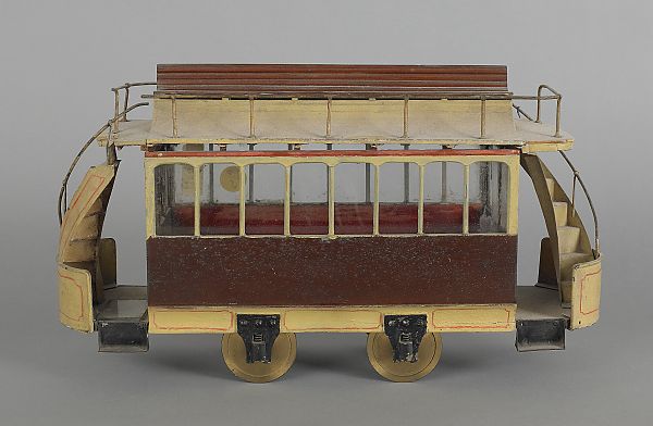 Painted wood and wire trolley car 175d3a