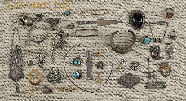 Collection of silver and gold jewelry.