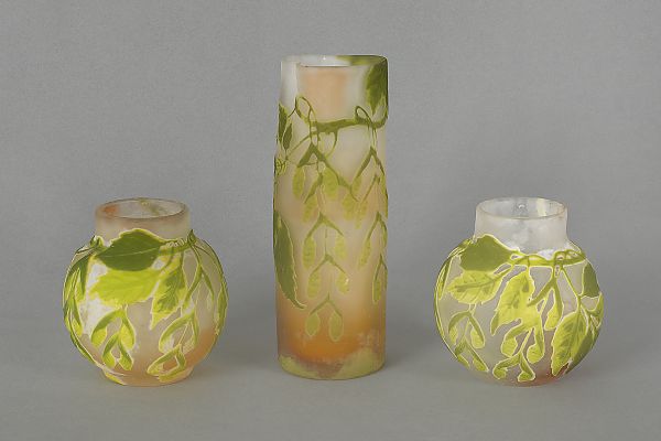 Three Galle cameo glass vases two