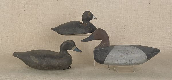 Three carved and painted duck decoys