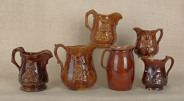 Six Rockingham glaze pitchers 19th 175e14