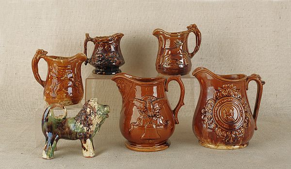 Five Rockingham glaze pitchers 175e25