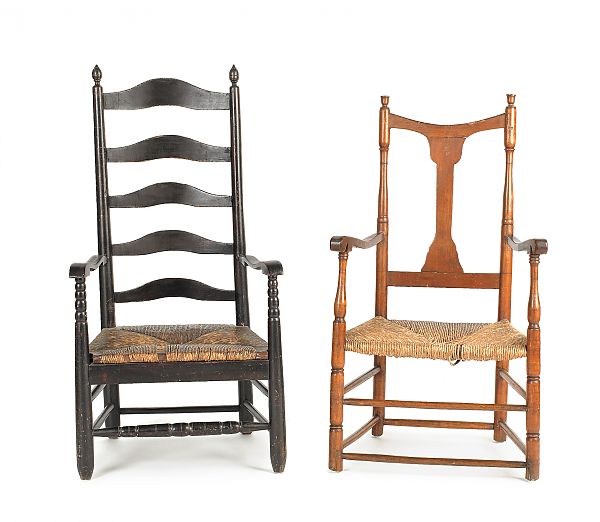 Two rush seat arm chairs late 18th c.