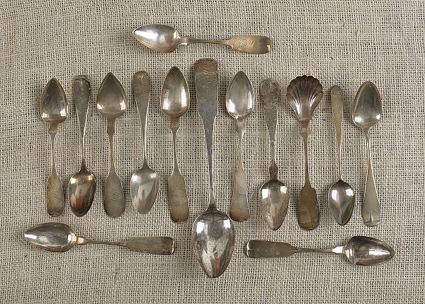 Collection of coin silver spoons 19th