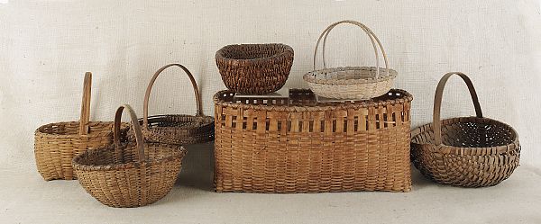 Group of nine splint baskets 19th