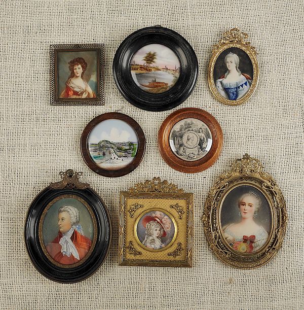 Five miniature watercolor portraits