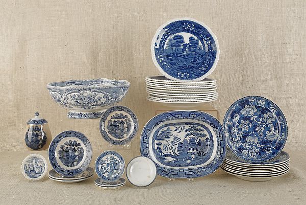 Collection of blue and white Staffordshire