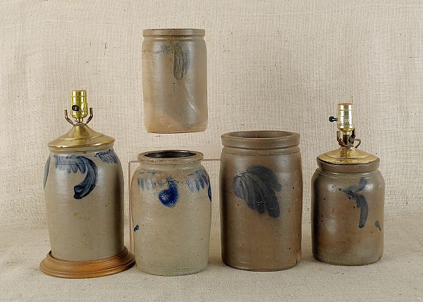 Five stoneware jars 19th c with 175f76
