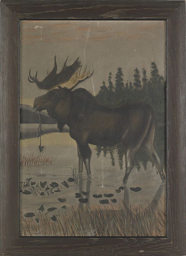 Oil on canvas of a moose early