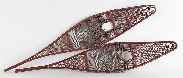 Pair of painted wood snow shoes