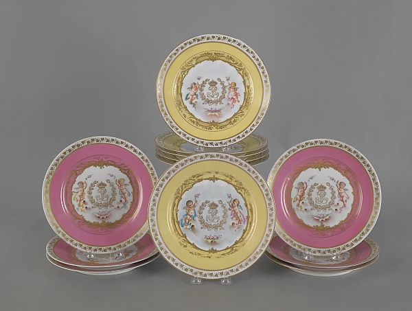 Set of twelve Sevres painted porcelain