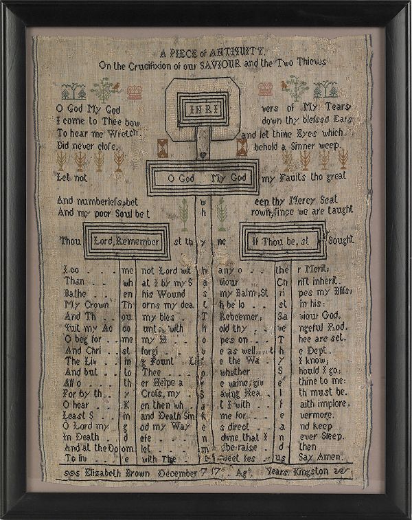 Silk on linen sampler 18th c. wrought