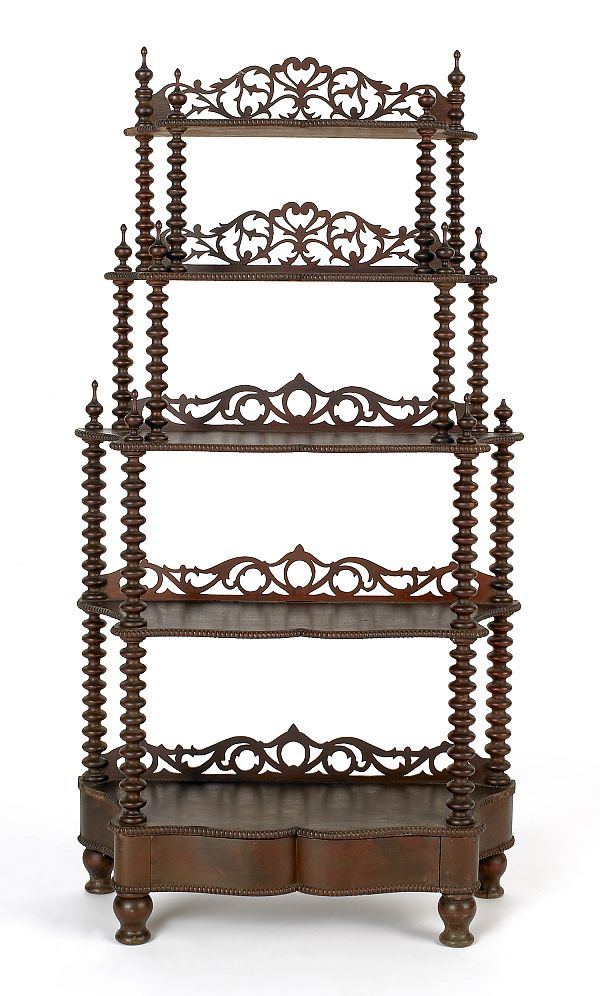 Walnut étag??re mid 19th c. with fretwork