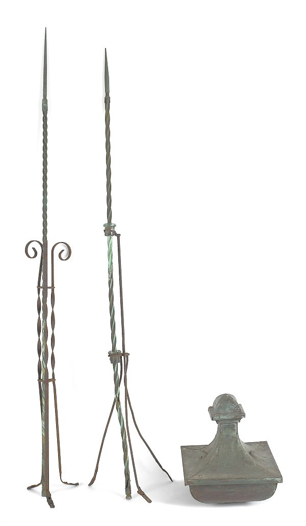 Two iron and copper lightning rods