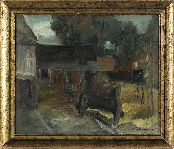 Oil on canvas farmscene early 20th