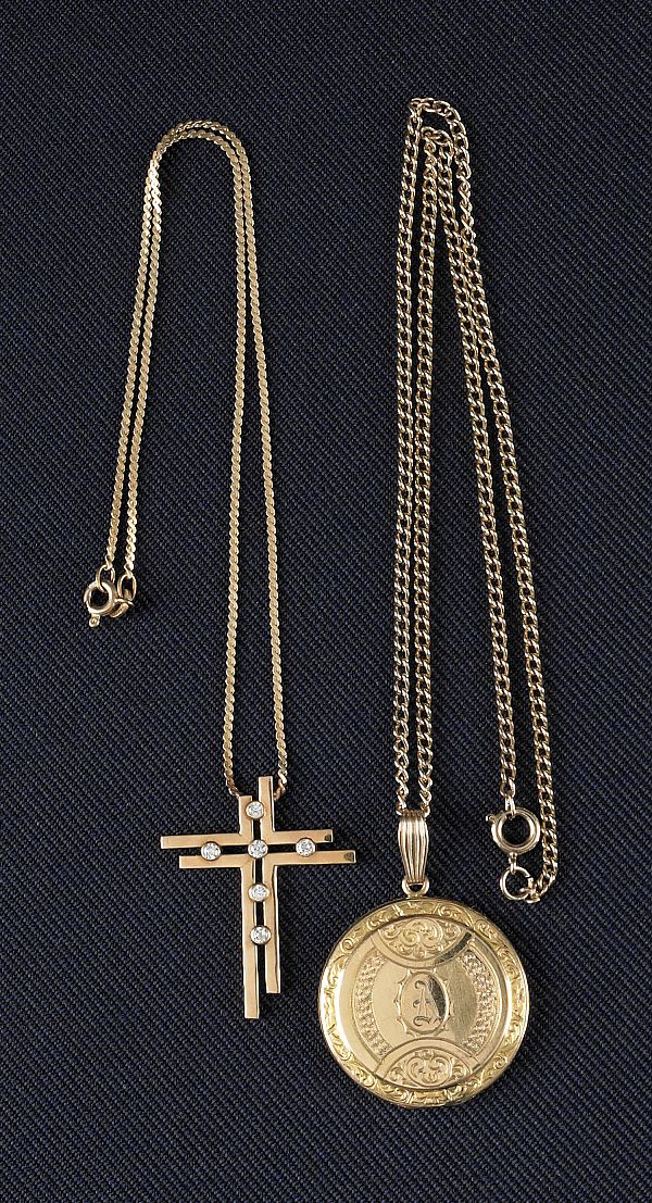 Two 14K yellow gold necklaces and pendants
