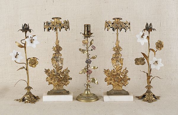 Five brass candlestands one with 17603c