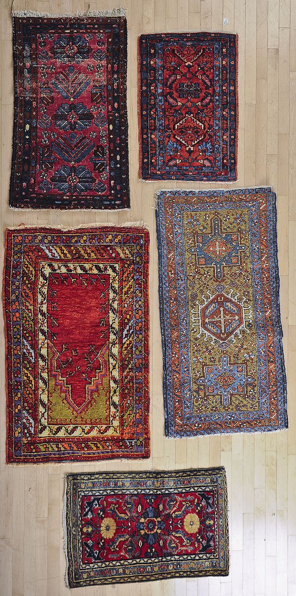 Five oriental mats early 20th c  17608e