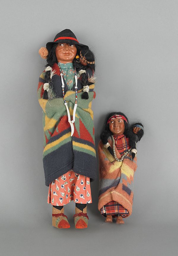 Two composition Skookum dolls tallest