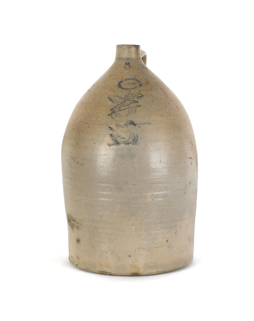 Maine stoneware jug 19th c impressed 1760b6