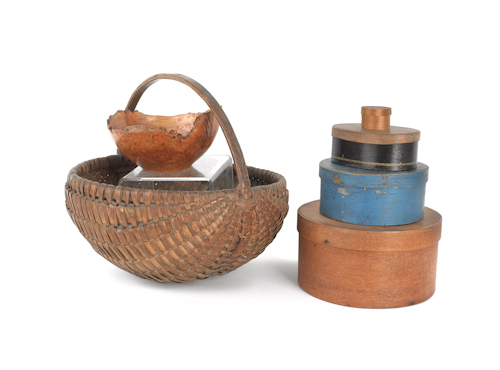 Four bentwood boxes together with a