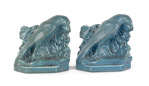 Pair of Rookwood pottery rook bookends