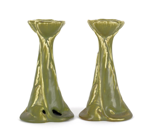 Pair of Rookwood pottery candlesticks