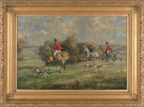 Contemporary oil on canvas fox hunting