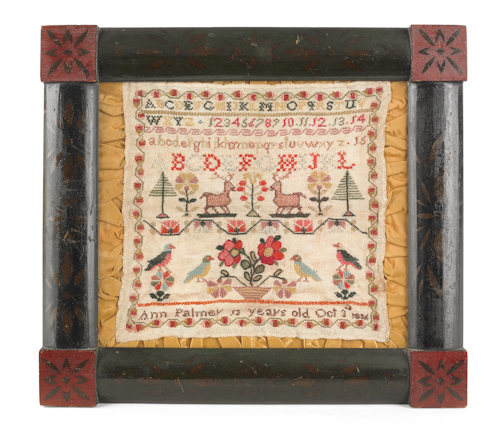 Silk on linen sampler dated 1856 1760d6