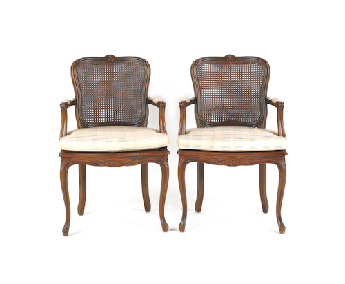 Pair of French cane seat armchairs.