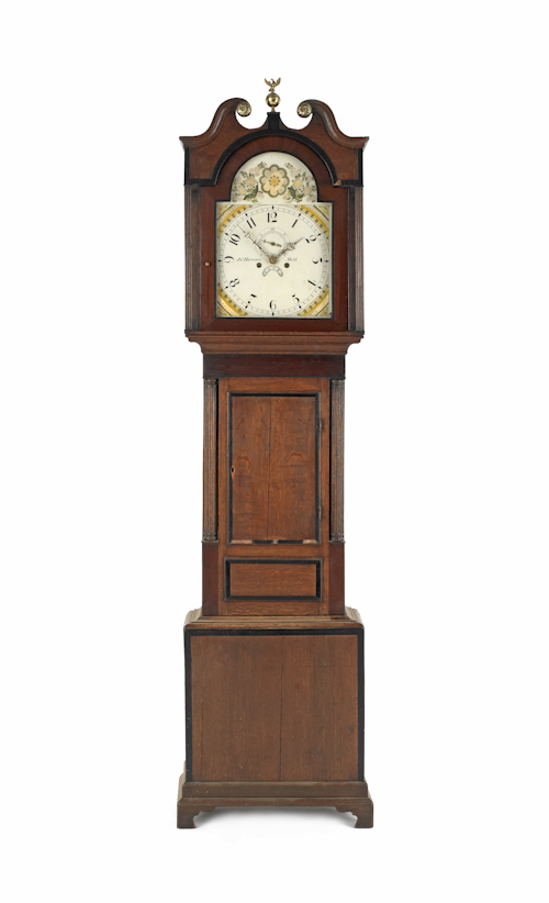 Regency oak tall case clock signed 176110