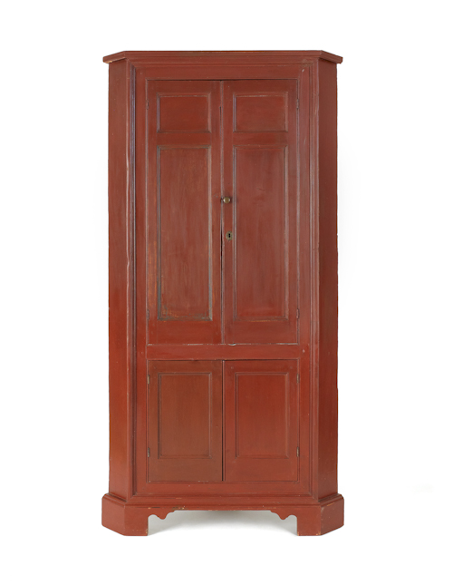 Painted pine one-piece corner cupboard