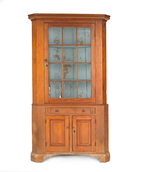 Pine two part corner cupboard early 17610a