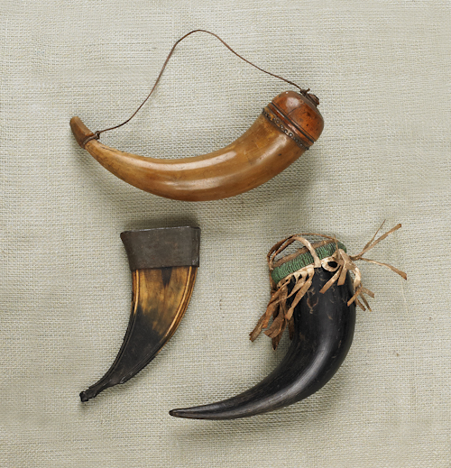 Three powder horns 19th c to include 176116