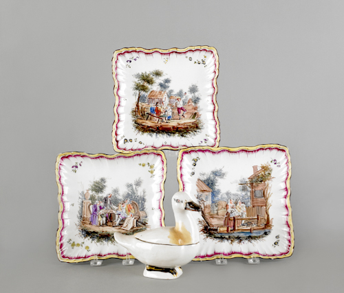 Three French faience trays together