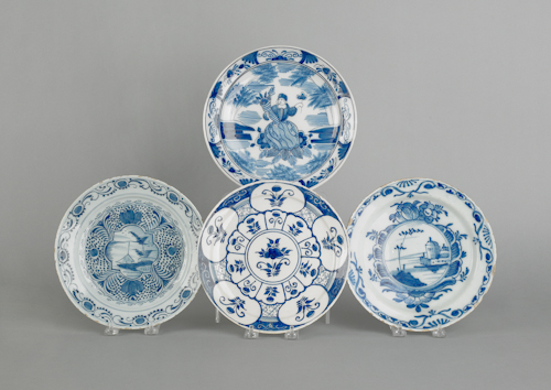 Four Delft blue and white plates 18th/19th