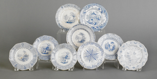 Nine Staffordshire blue and white 176120