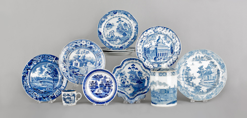 Collection of blue and white Staffordshire
