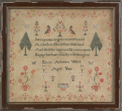 Wool on linen sampler 19th c. 15