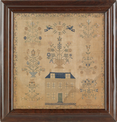 Silk on linen sampler dated 1835 17618b