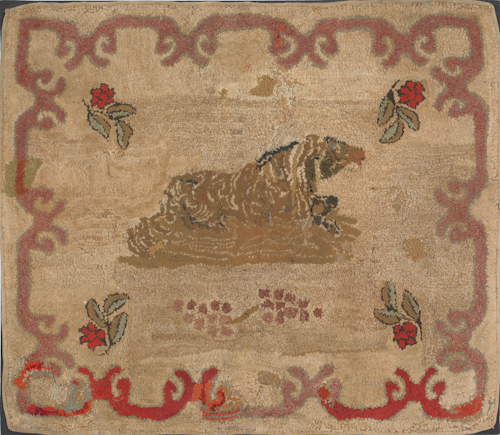 American hooked rug with tiger