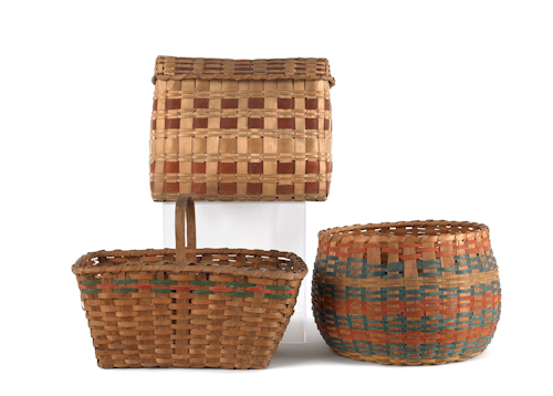 Three woodlands painted baskets. ?
