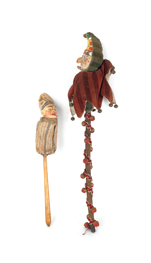Two jester baby rattles late 19th