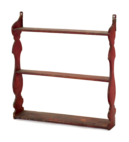 Red painted hanging shelf 25 1 2  1762e0