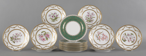 Set of eight Limoges painted porcelain