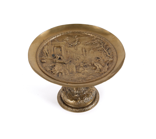 Brass tazza with relief Roman scenes