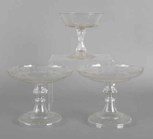 Pair of etched glass compotes 7 1763a2
