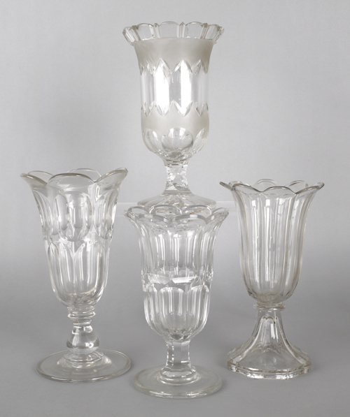 Four flint glass celery vases 19th