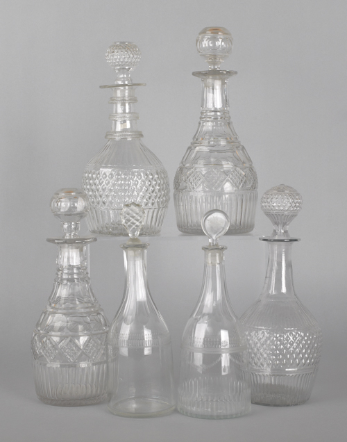 Six colorless glass decanters 19th